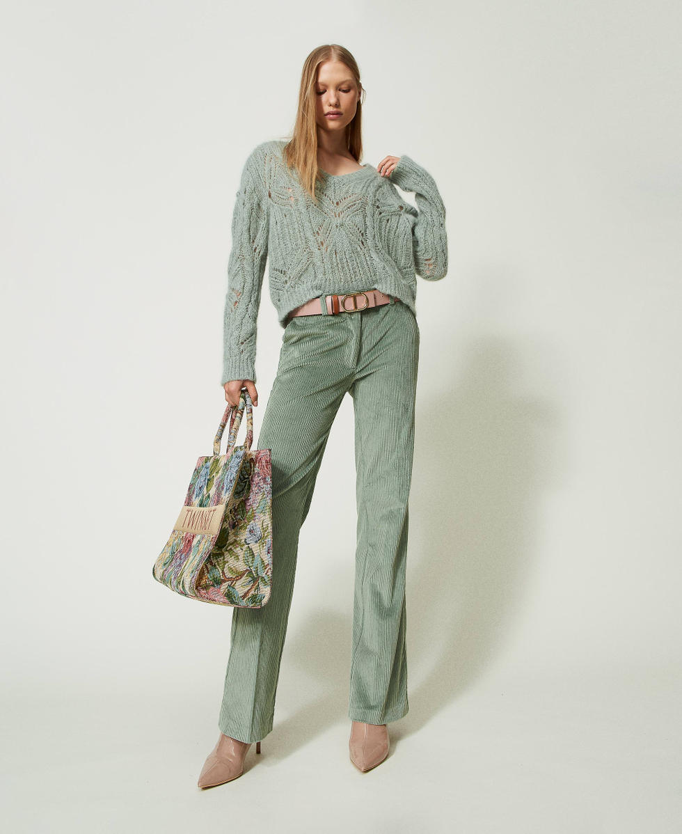 Pantalon droit en velours cotele Femme Vert TWINSET Milano