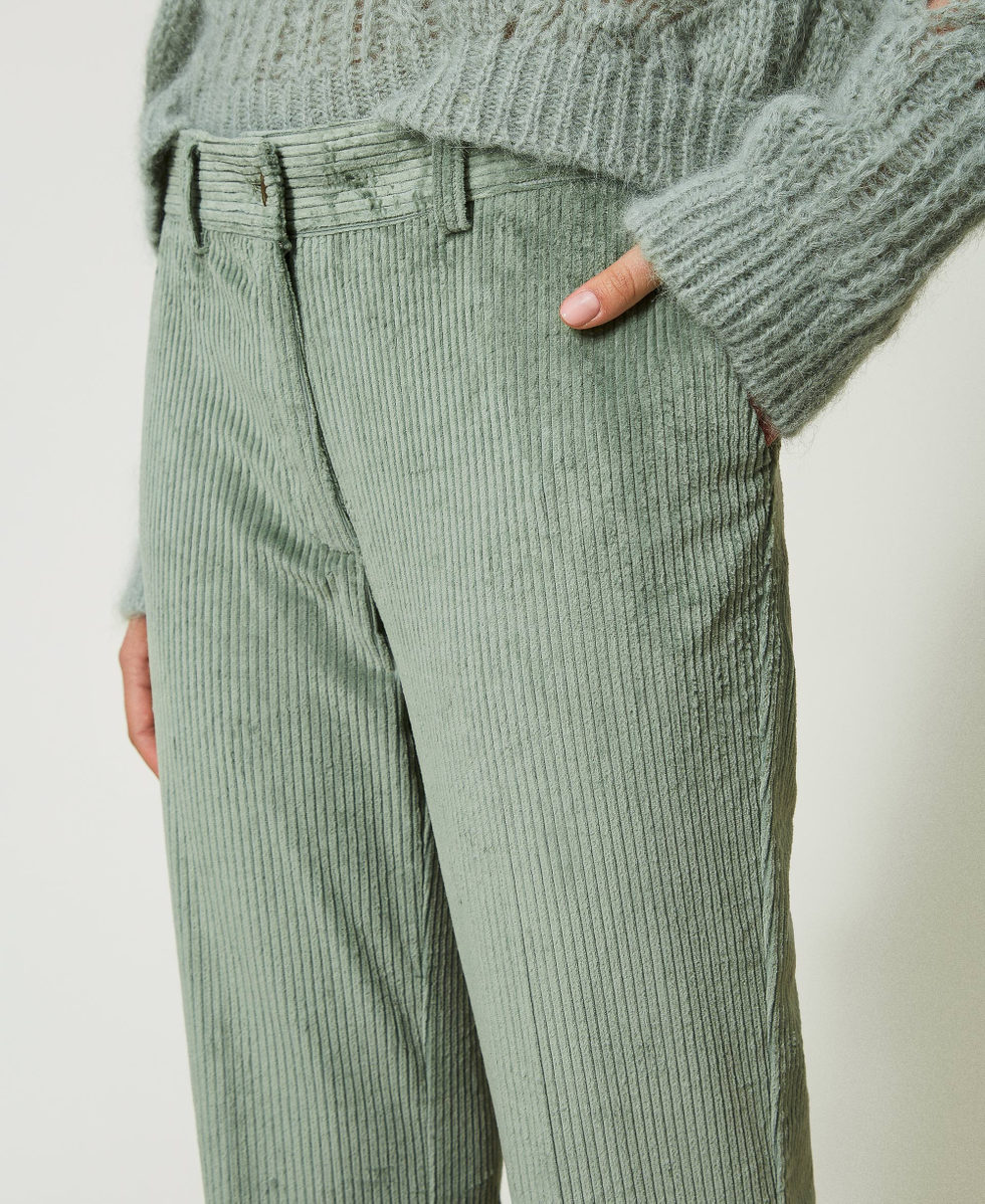 Pantaloni dritti in velluto a coste Donna, Verde