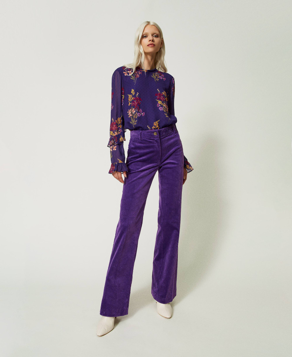 Cecil Pantaloni Larghi In Velluto A Coste – Jewel Green, Vita Alta, Taglia 40 Donna