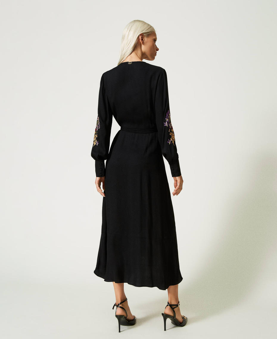 Long wrap-around dress with embroidery