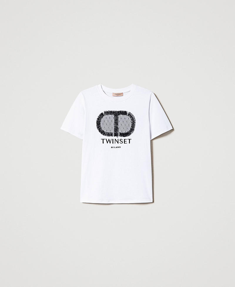 Camiseta regular con Oval y encaje