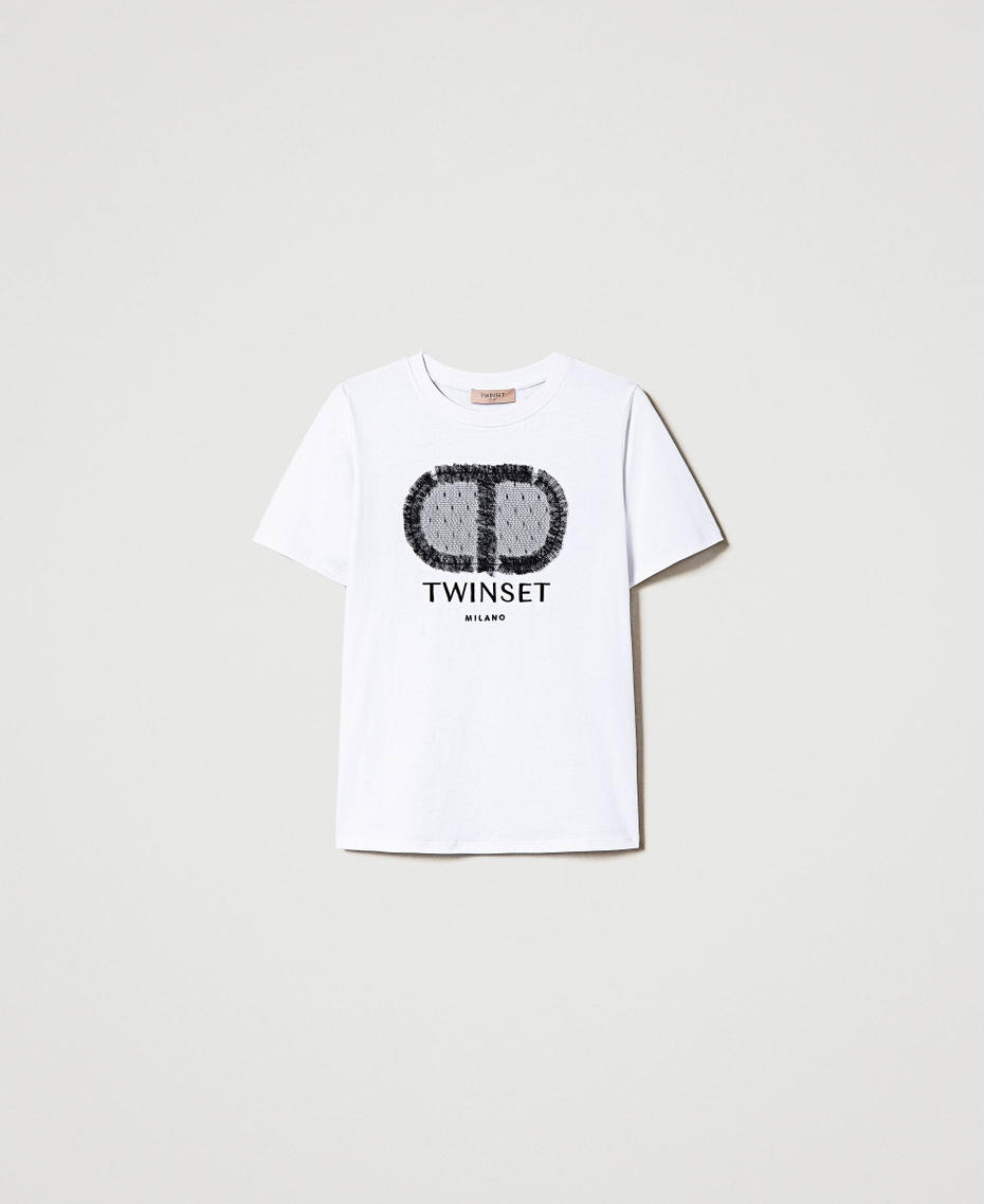 Camiseta regular con Oval y encaje