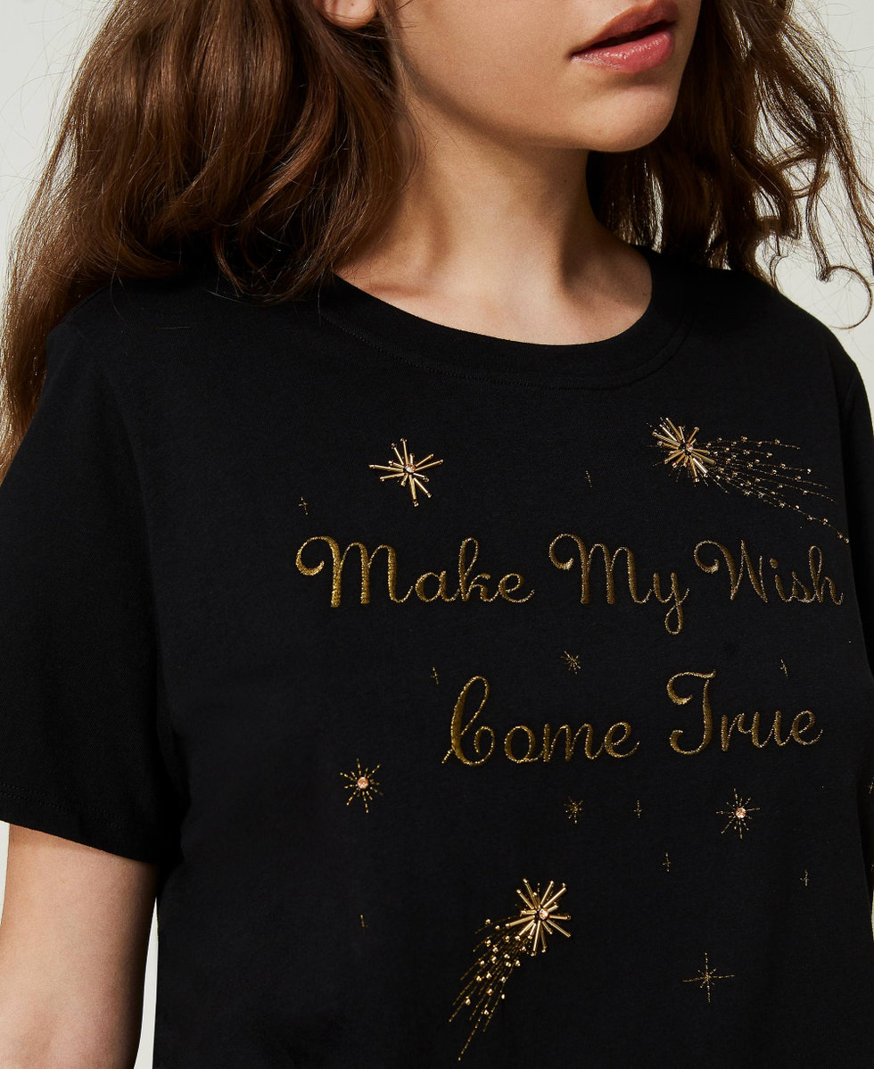 T shirt regular con ricamo a mano Donna Nero TWINSET Milano