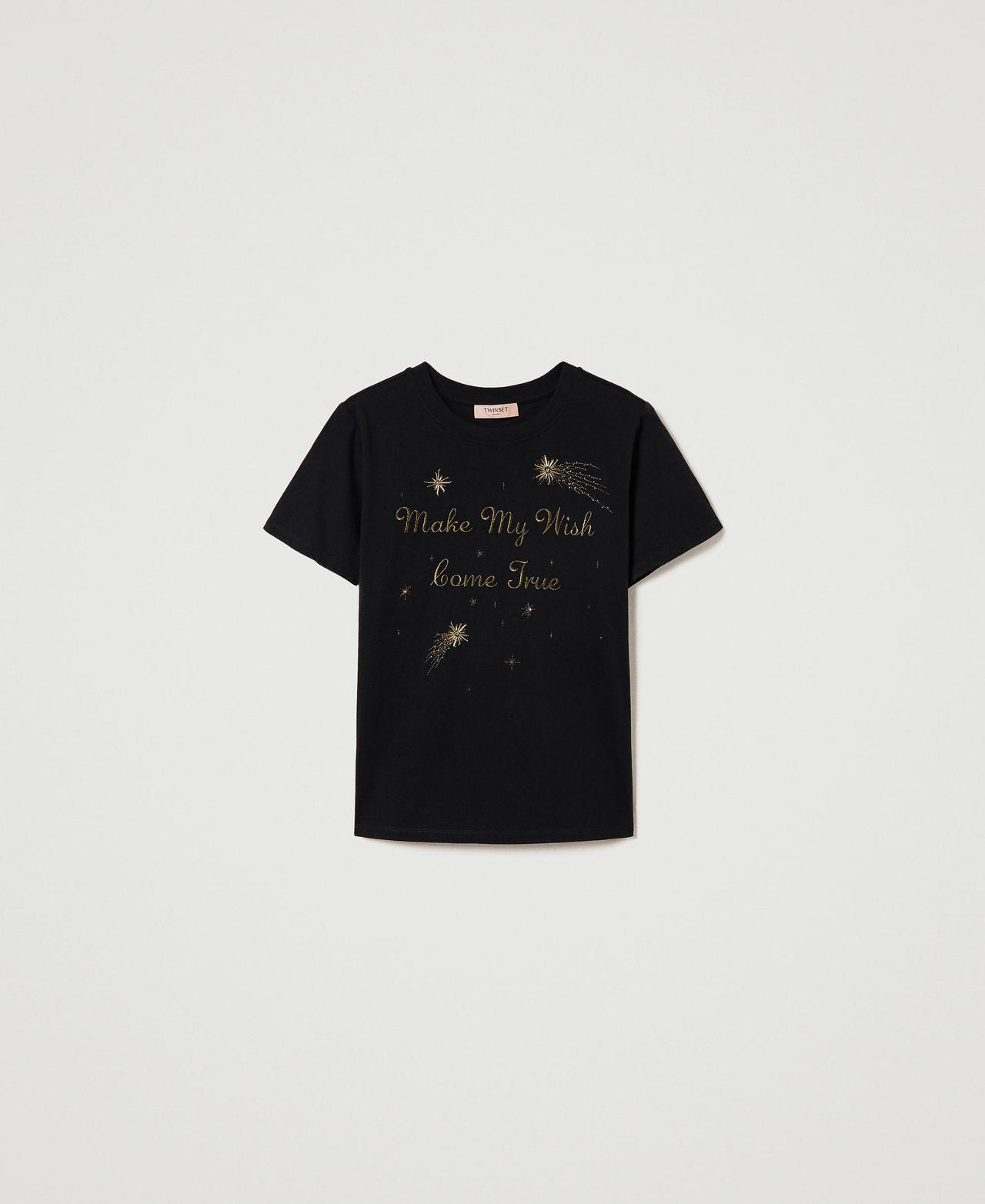 Camiseta regular con bordado a mano Negro Mujer 232TT2410-0S