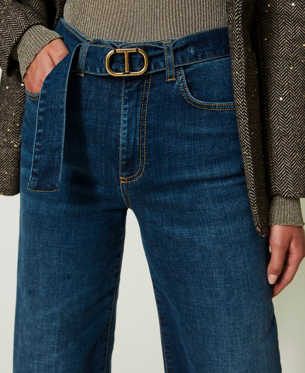 Wide leg jeans with belt Woman Blue TWINSET Milano