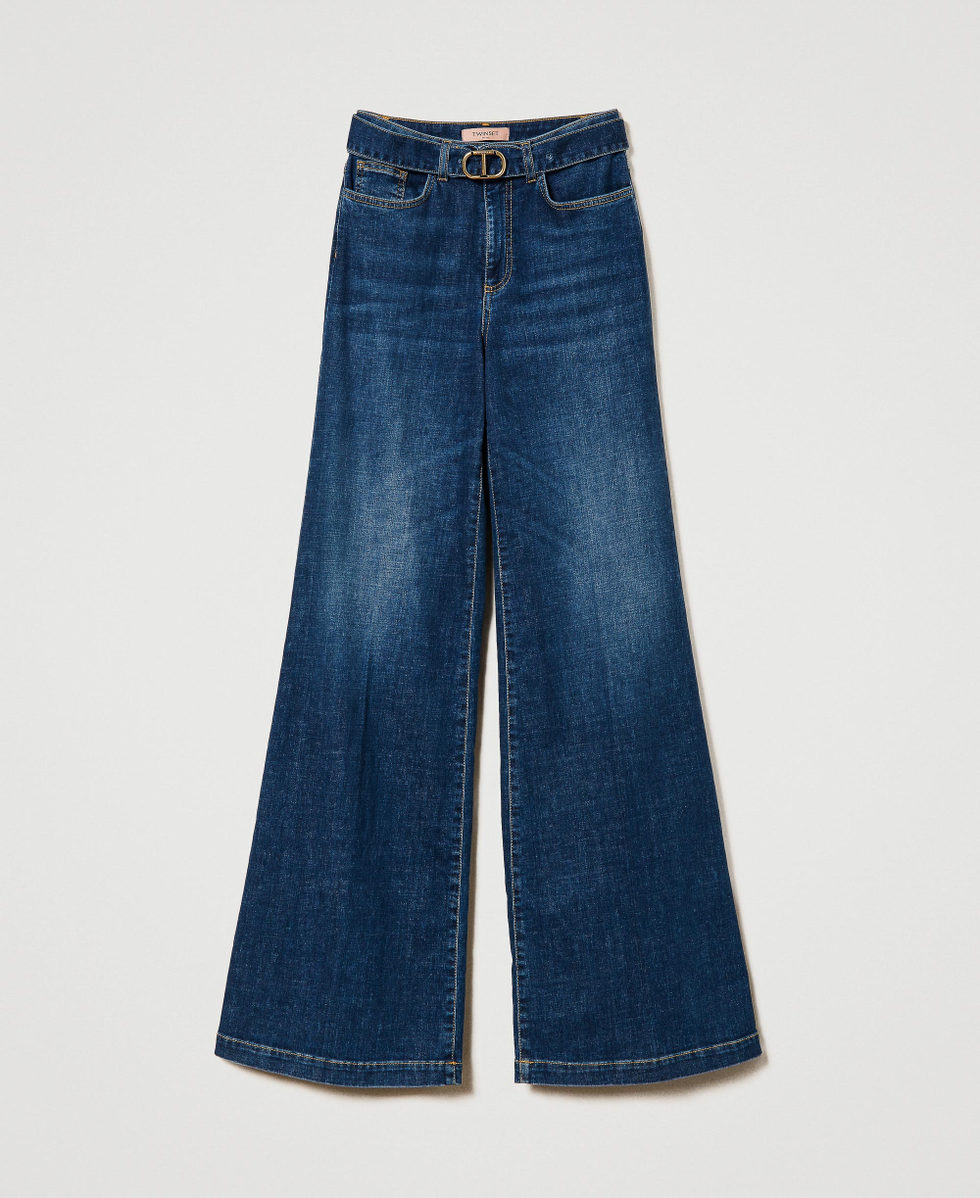 Wide leg jeans with belt Woman Blue TWINSET Milano