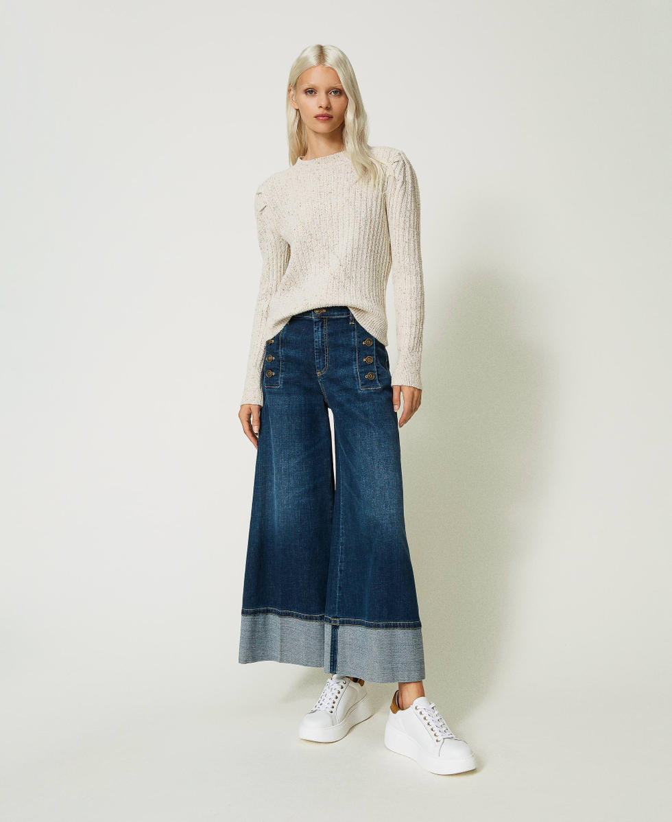 Jean cropped avec boutons decoratifs Femme Bleu TWINSET Milano