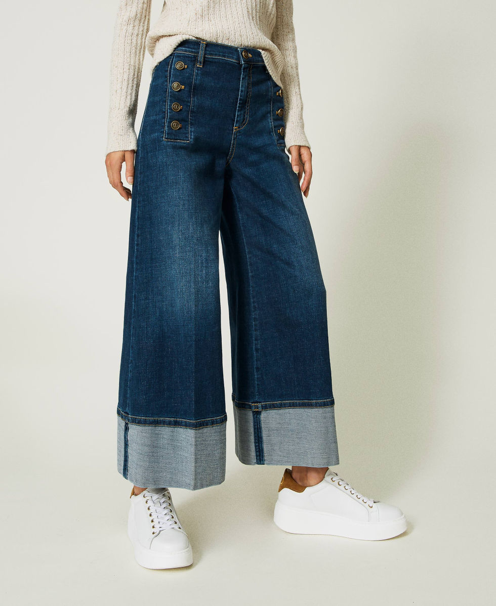 Jeans cropped con bottoni decor Donna Blu TWINSET Milano
