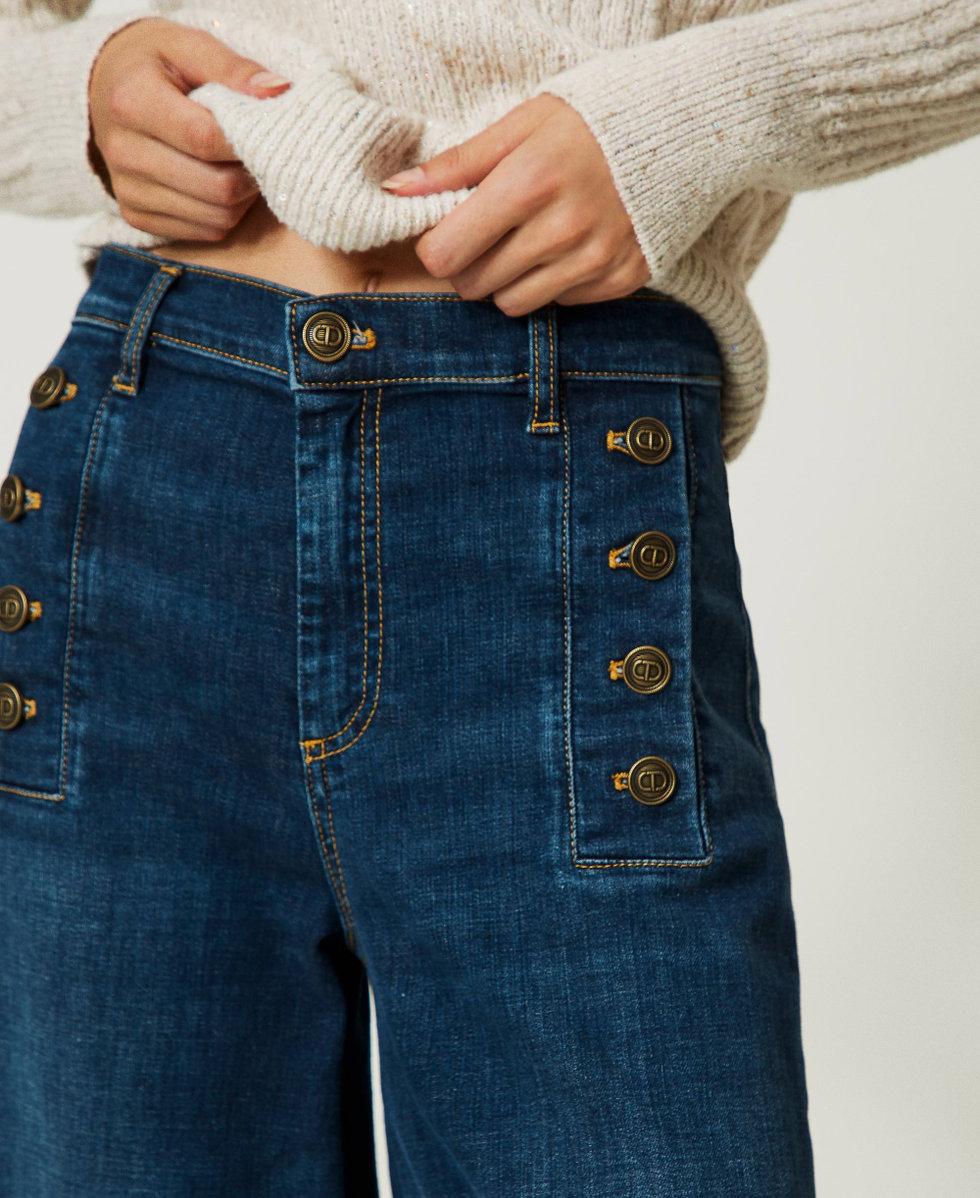 Jeans cropped con bottoni décor Donna, Blu
