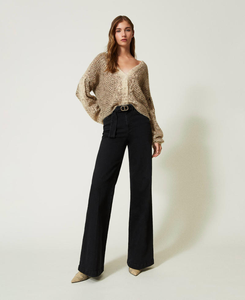 Wide leg black jeans with belt