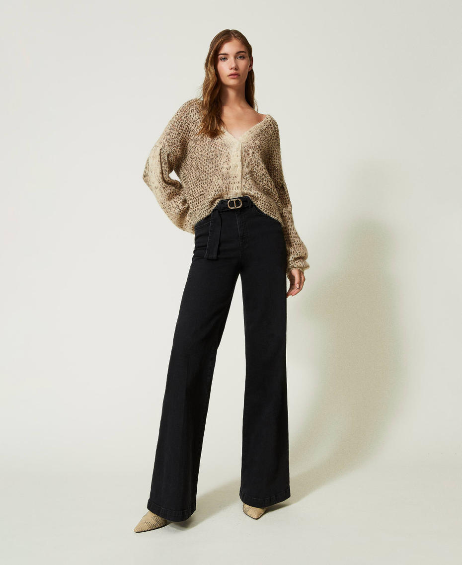 Wide leg black jeans with belt