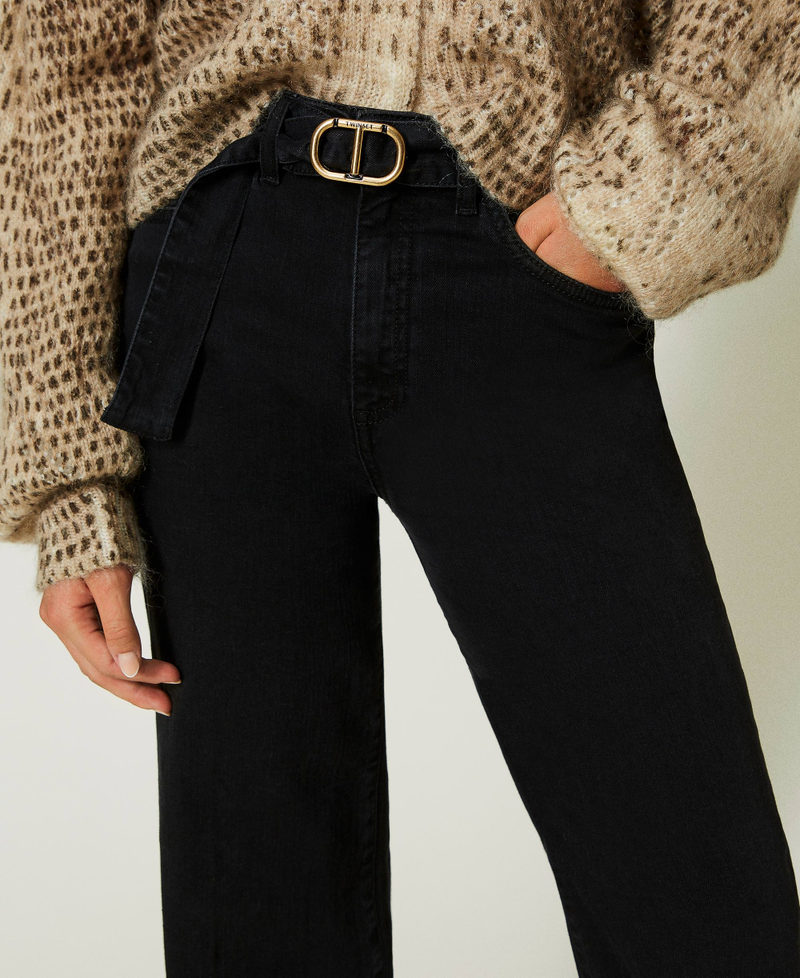 Wide leg black jeans with belt Black Denim Woman 232TT2430-04