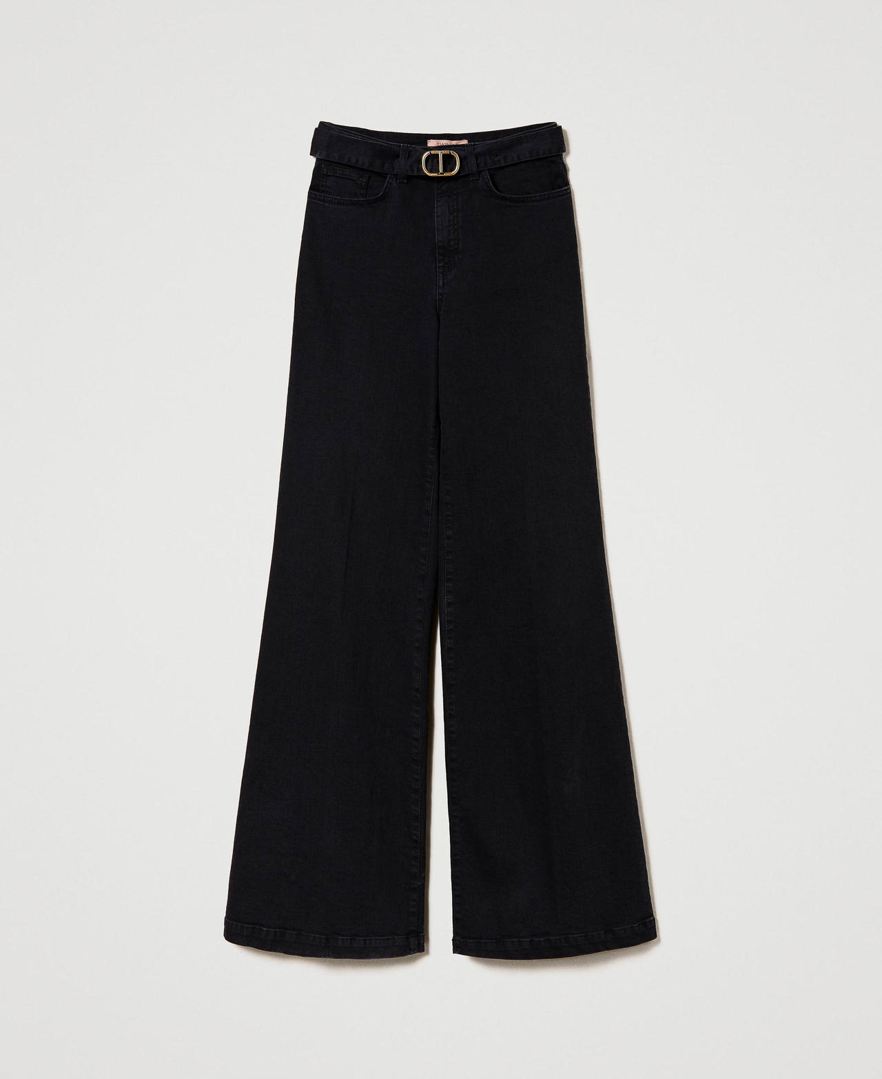 Wide leg black jeans with belt Black Denim Woman 232TT2430-0S