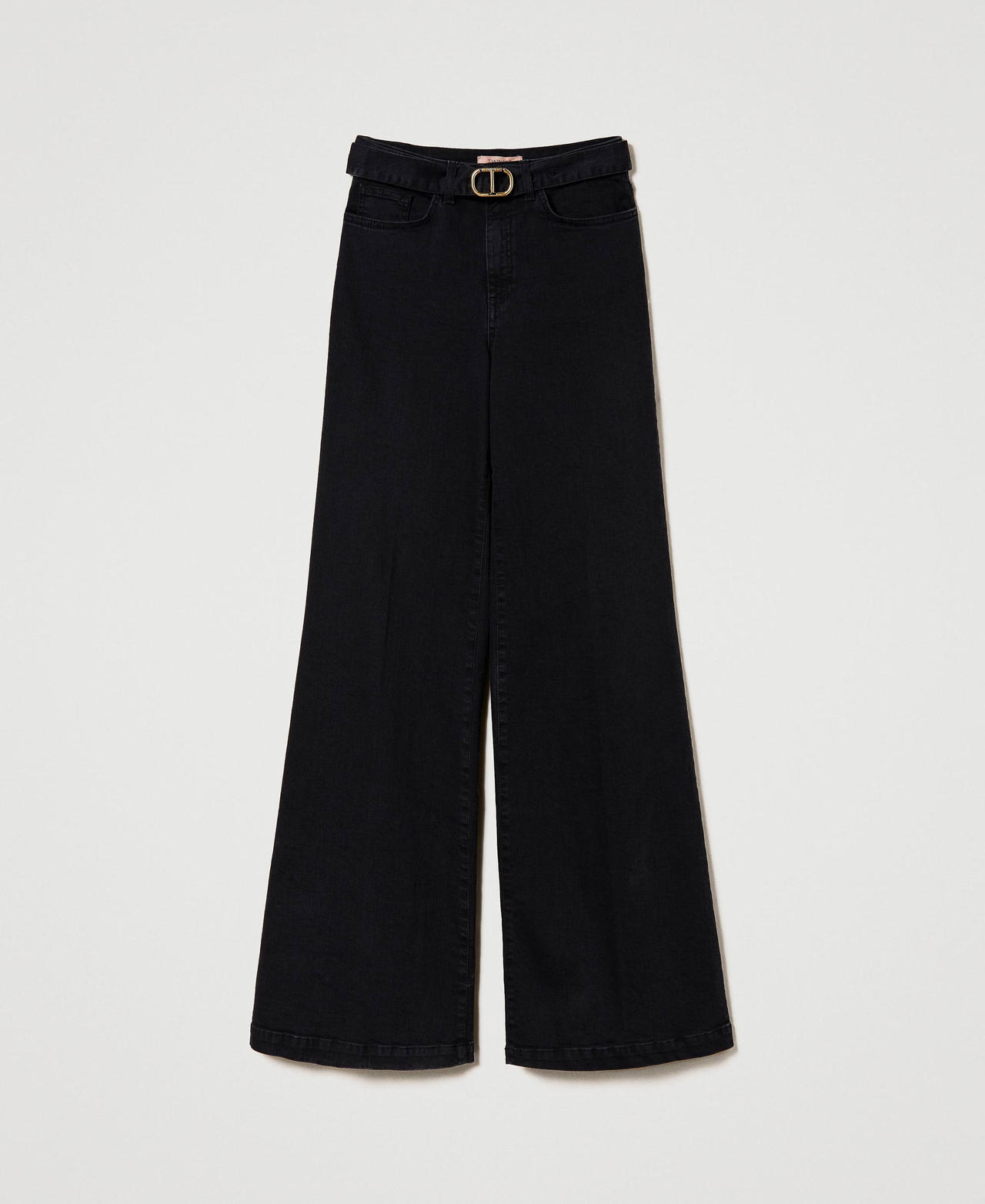 Wide leg black jeans with belt