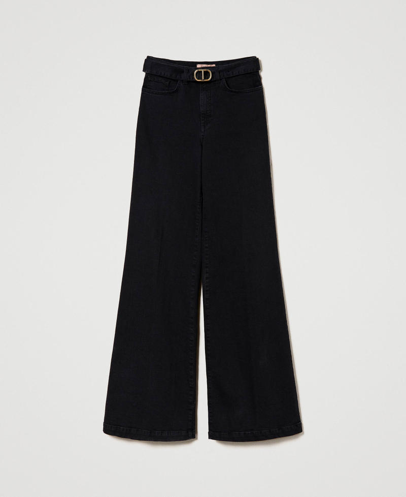 Wide leg black jeans with belt