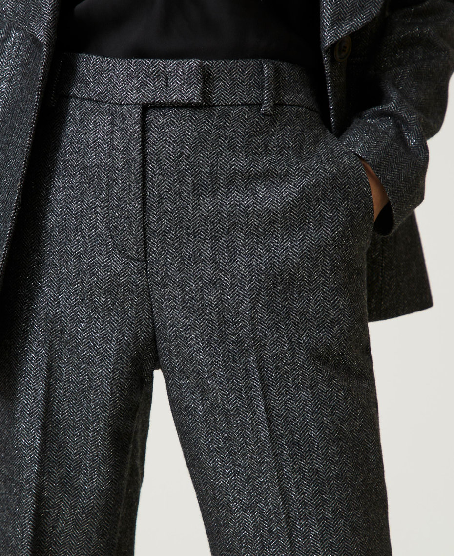 Pantalon en mélange de laine et lurex Chevrons Noir/Lurex Femme 232TT2451-04