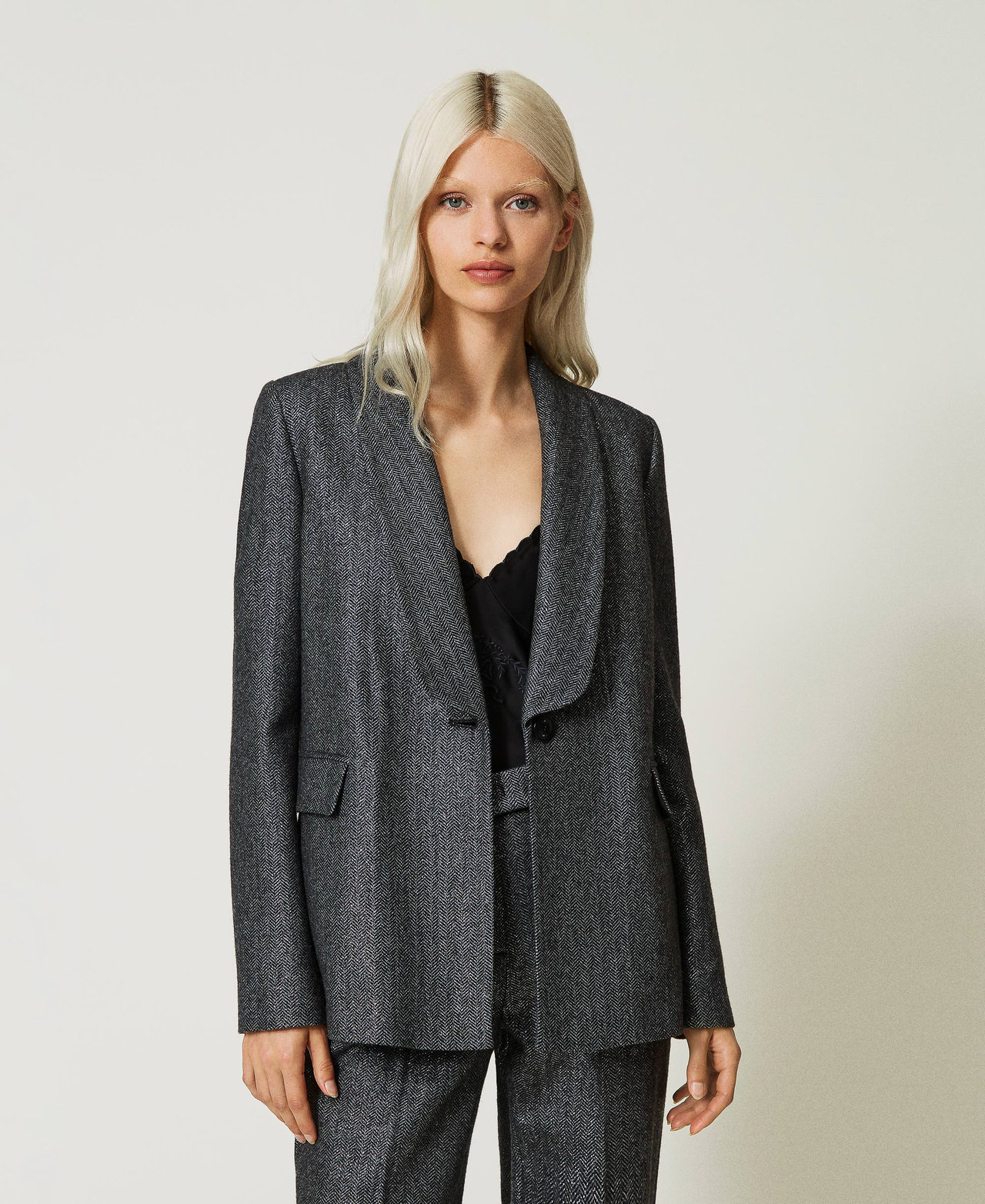 Giacca blazer in misto lana e lurex Donna, Grigio