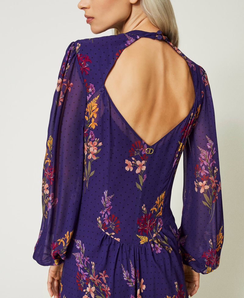 Floral georgette and polka dot long dress Jolie Fleurs Print / Dark Lavender Woman 232TT2460-05