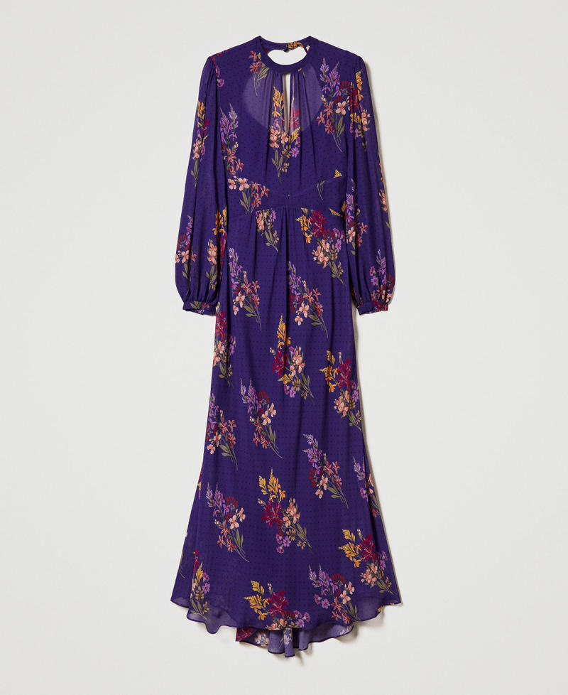 Floral georgette and polka dot long dress Jolie Fleurs Print / Dark Lavender Woman 232TT2460-0S