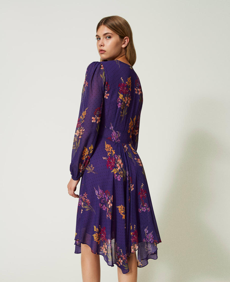 Floral georgette and polka dot short dress Jolie Fleurs Print / Dark Lavender Woman 232TT2462-03