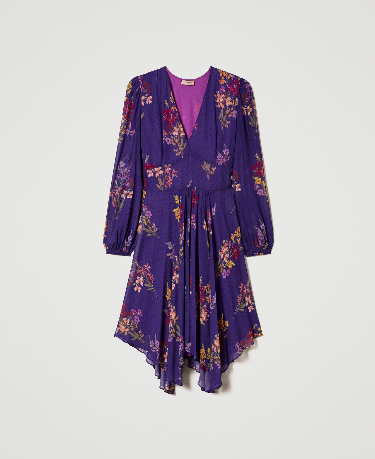 Robe courte en crêpe georgette à fleurs et à pois
