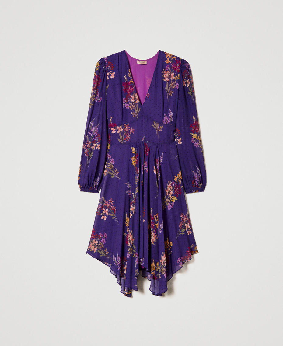 Abito corto in georgette a fiori e pois