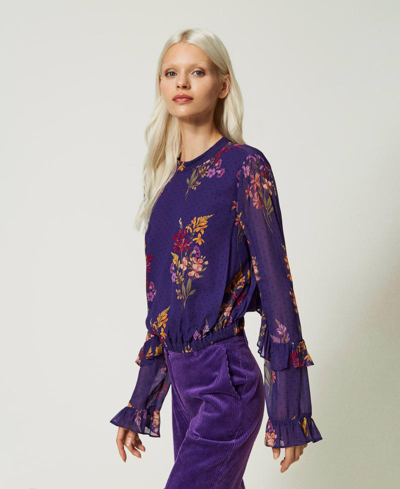 Floral georgette and polka dot blouse