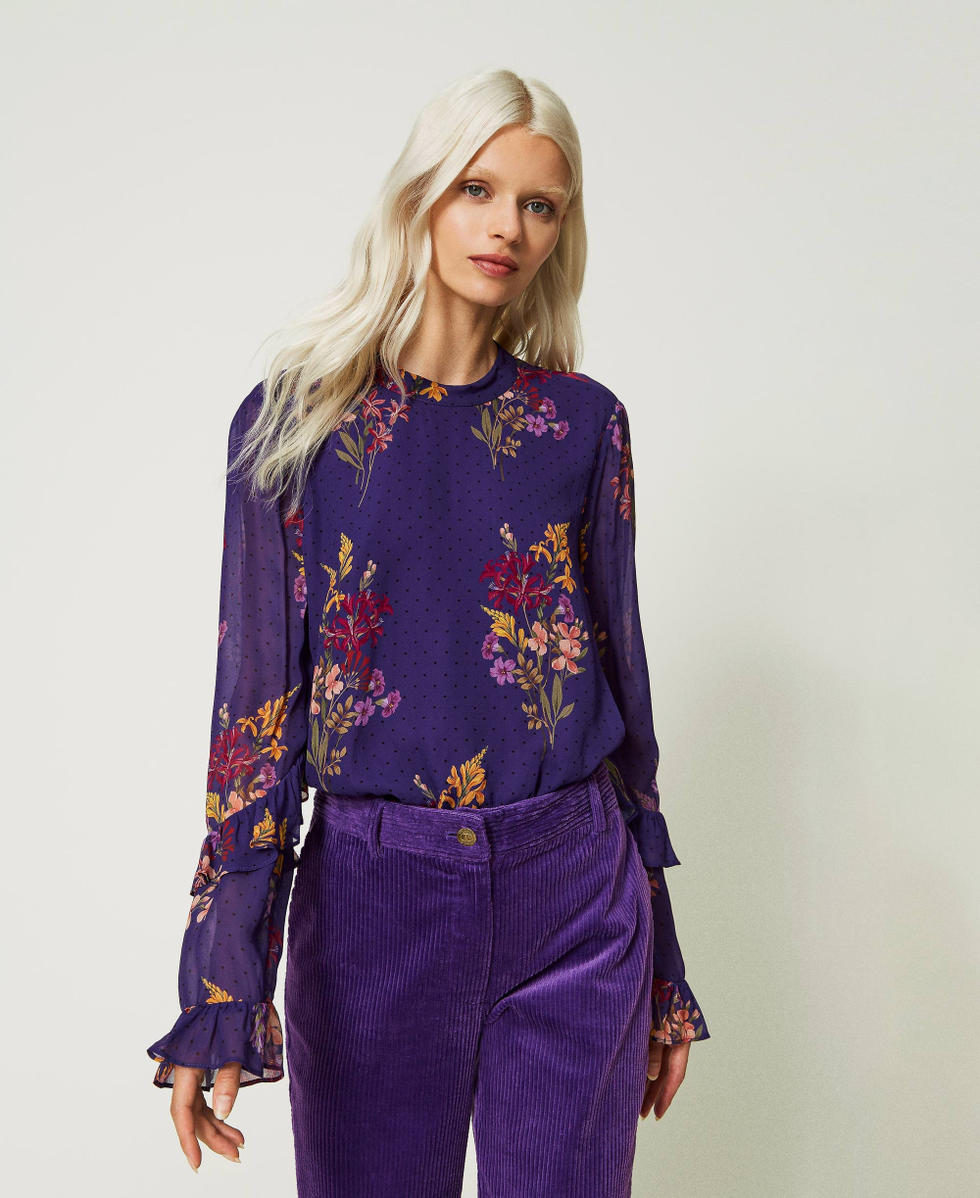 Floral georgette and polka dot blouse Woman Patterned TWINSET Milano