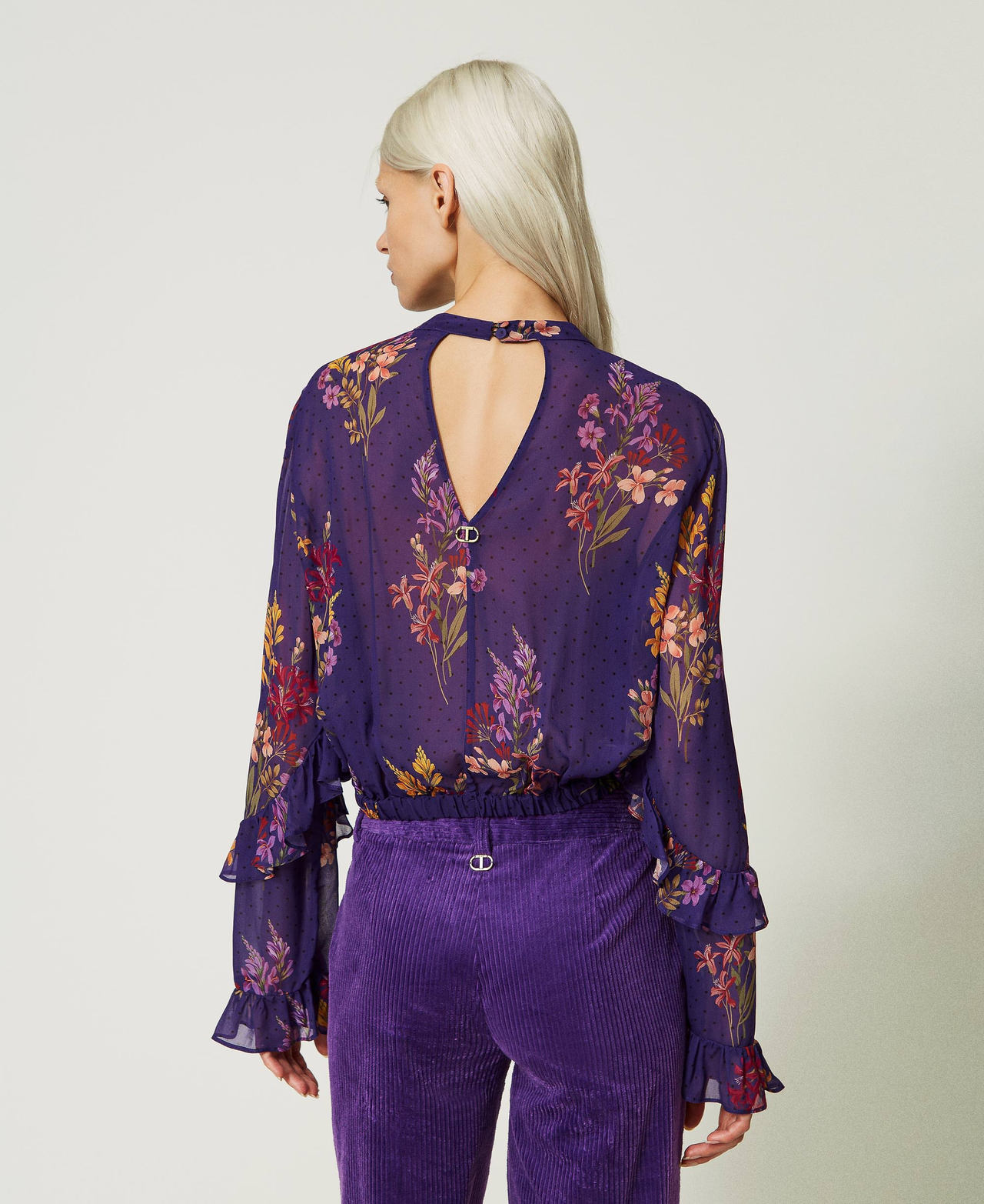 Floral georgette and polka dot blouse