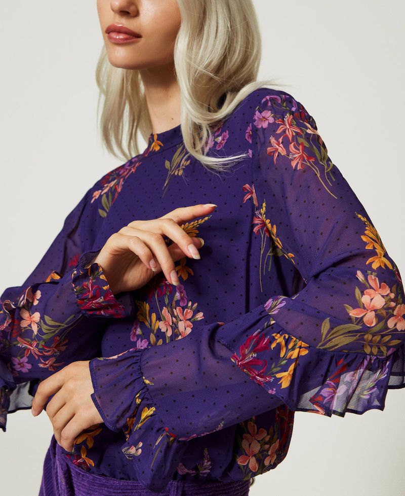 Floral georgette and polka dot blouse