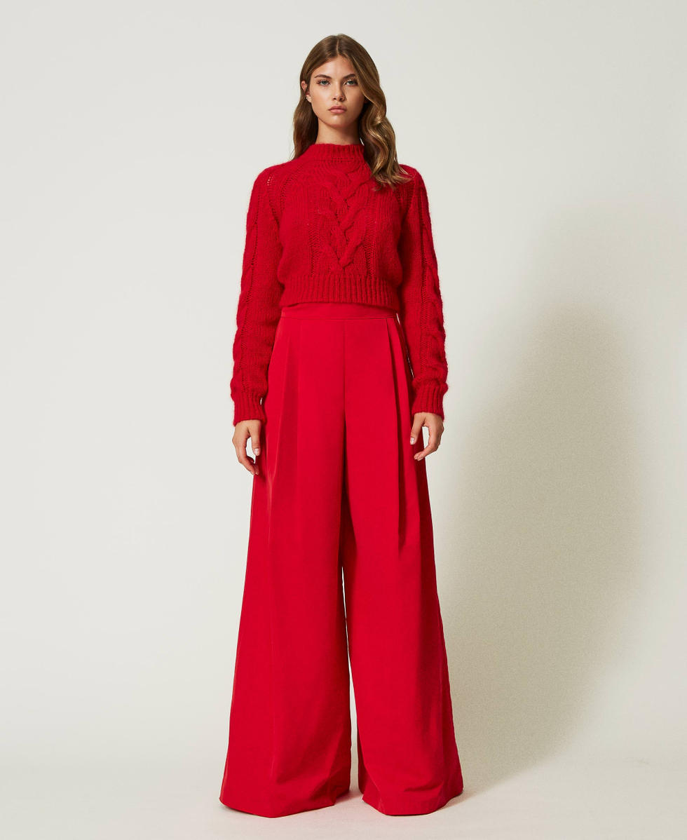 Pantalon palazzo en taffetas Femme Rouge TWINSET Milano