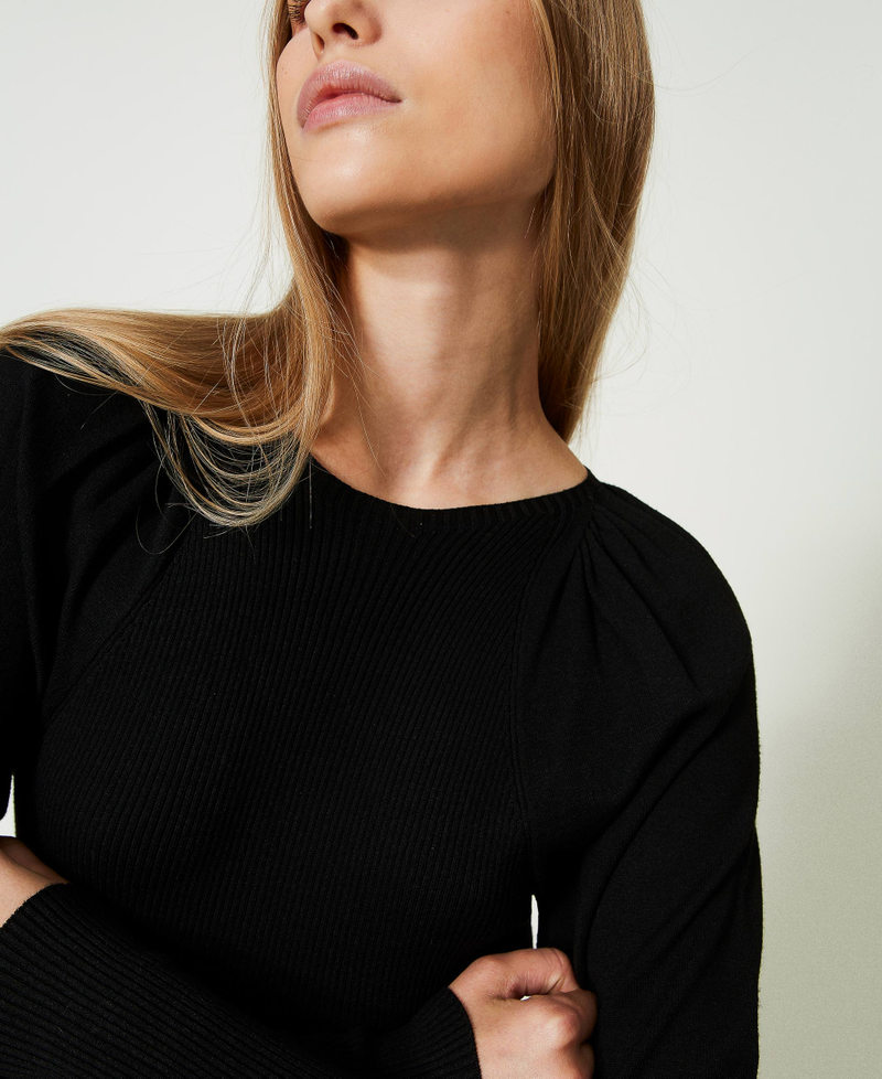 Fitted jumper with gathering Black Woman 232TT3063_00006_04