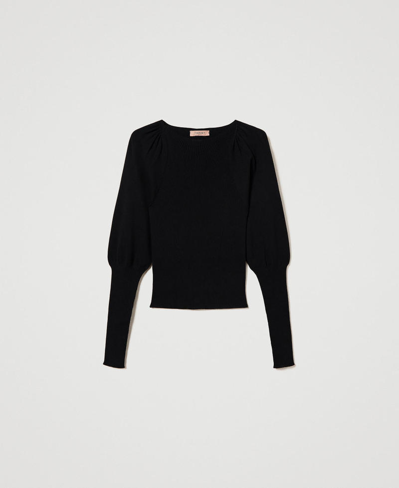 Fitted jumper with gathering Black Woman 232TT3063_00006_S0