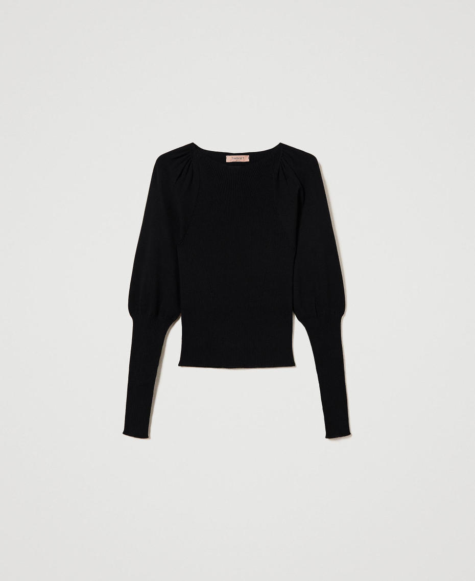Fitted jumper with gathering Black Woman 232TT3063_00006_S0