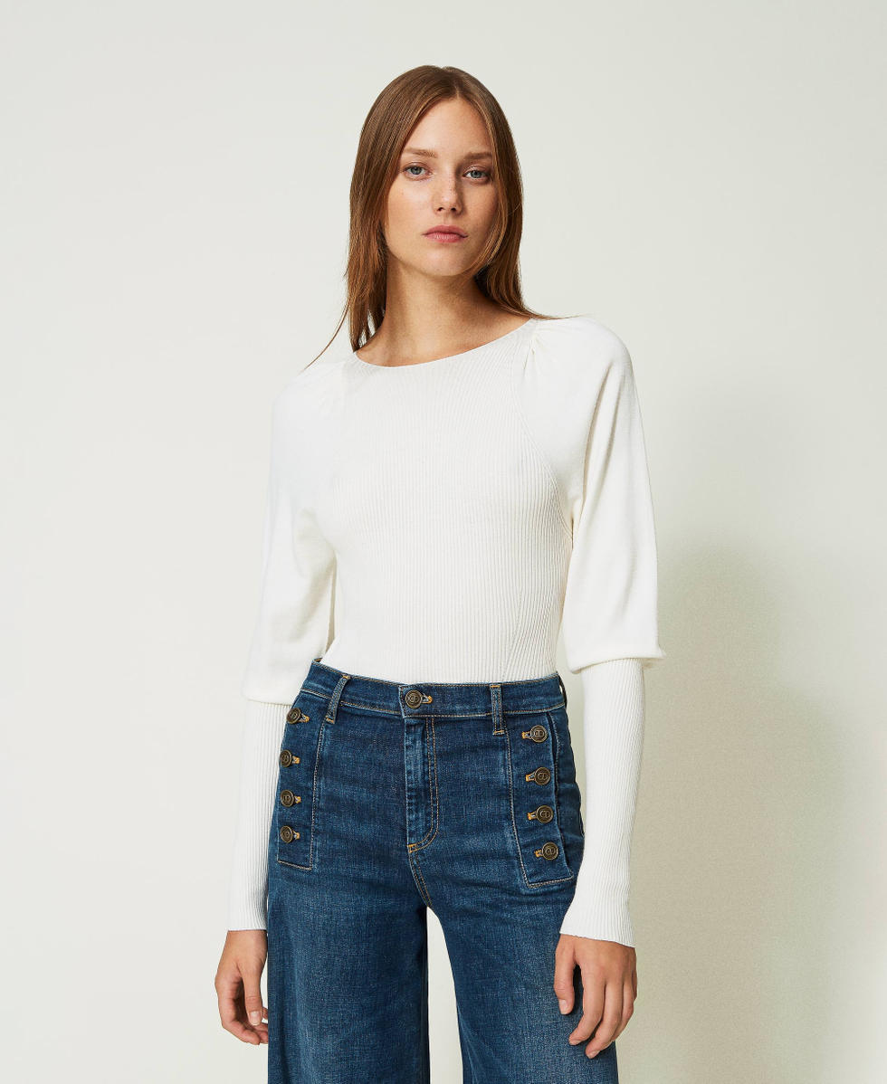 Fitted jumper with gathering White Snow Woman 232TT3063_00282_01