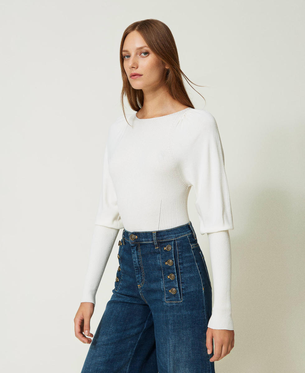 Fitted jumper with gathering White Snow Woman 232TT3063_00282_02