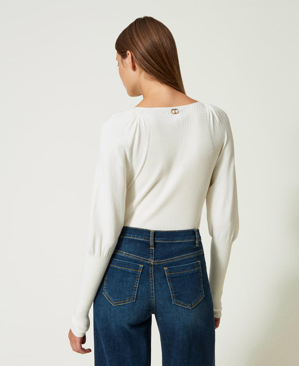 Fitted jumper with gathering White Snow Woman 232TT3063_00282_03