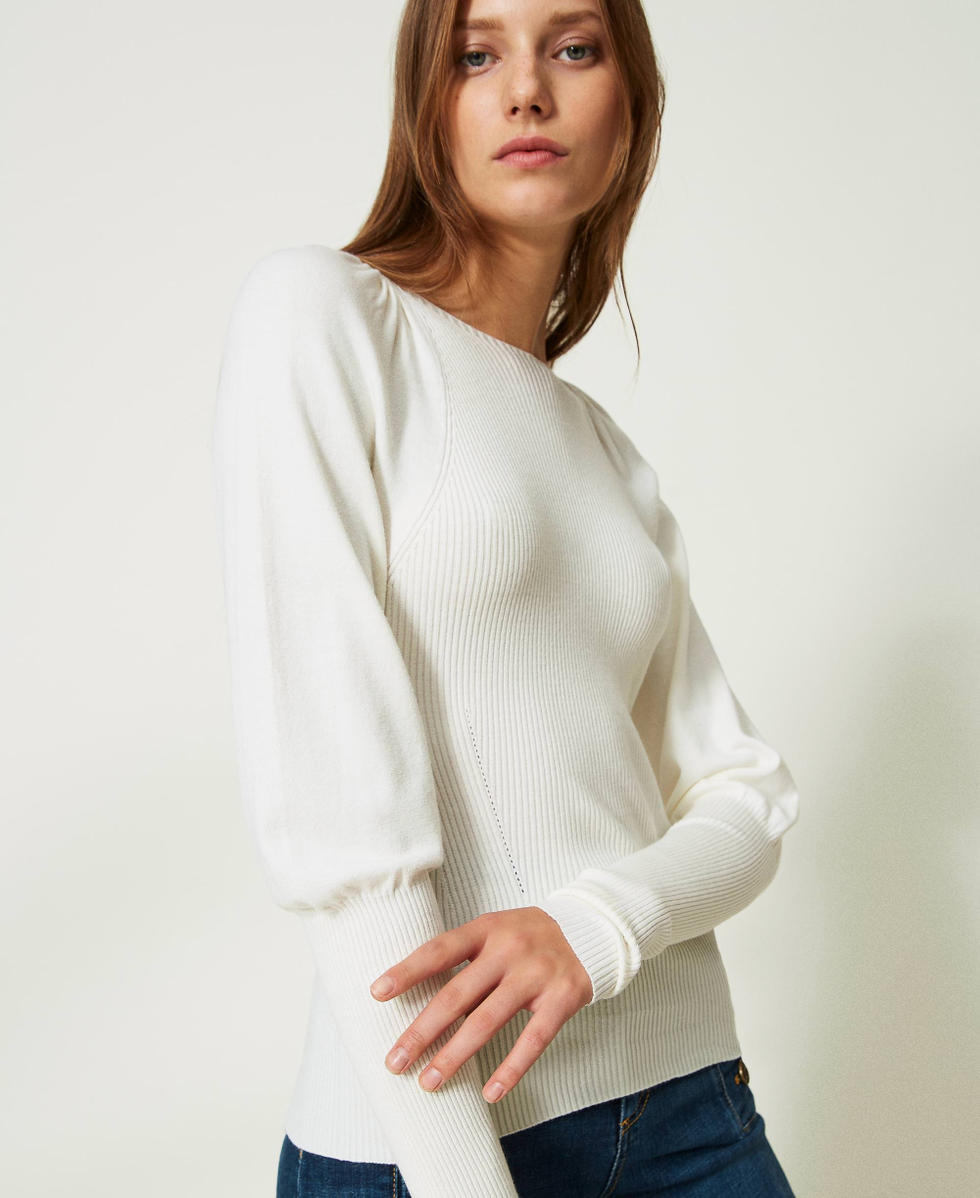 Fitted jumper with gathering White Snow Woman 232TT3063_00282_04