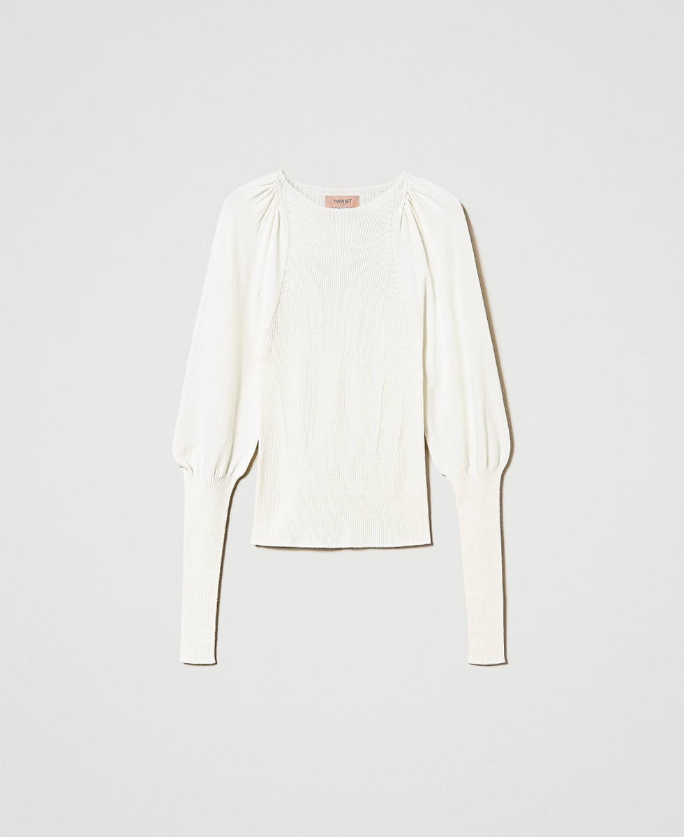 Fitted jumper with gathering White Snow Woman 232TT3063_00282_S0
