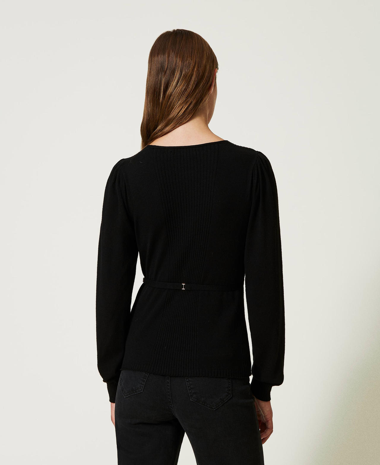 Seamless jumper with Oval T belt Black Woman 232TT3065_00006_03