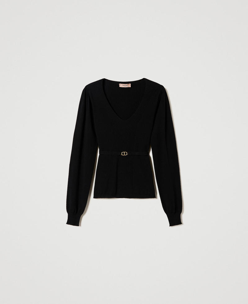 Seamless jumper with Oval T belt Black Woman 232TT3065_00006_S0