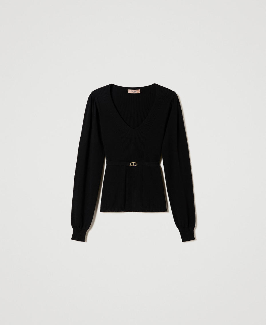 Seamless jumper with Oval T belt Black Woman 232TT3065_00006_S0
