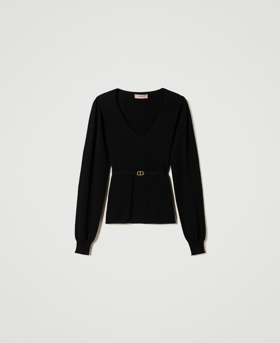 Maglia seamless con cintura Oval T Donna Nero TWINSET Milano
