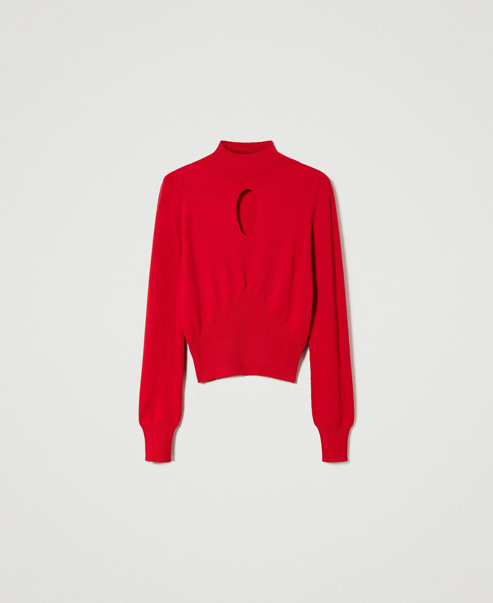 Seamless jumper with cutout Lacquer Red Woman 232TT3067_00678_S0