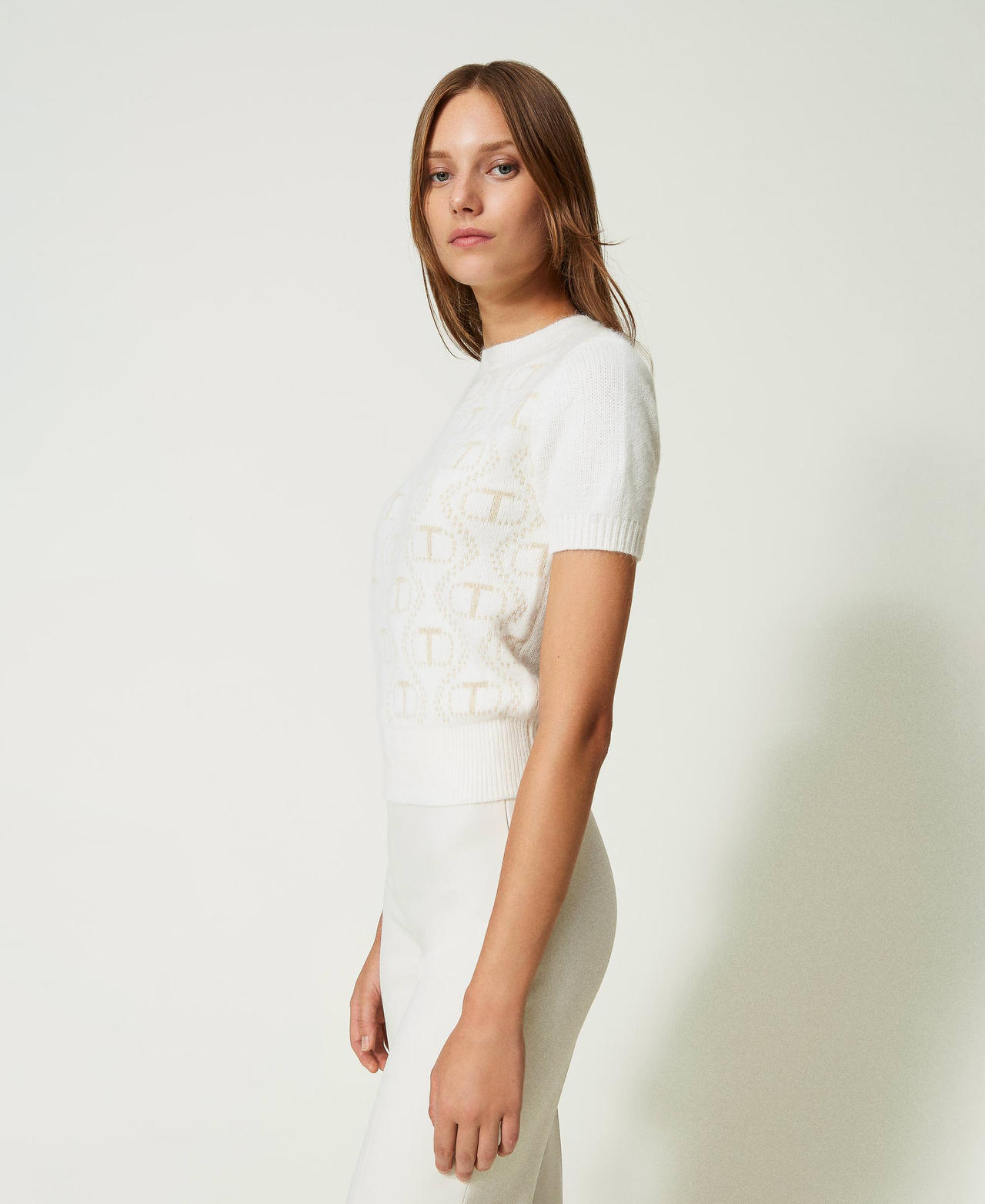 Angora and lurex jumper with Oval T