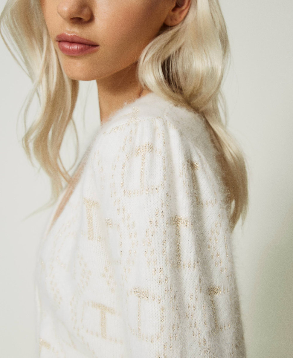 Cardigan in angora e lurex con Oval T
