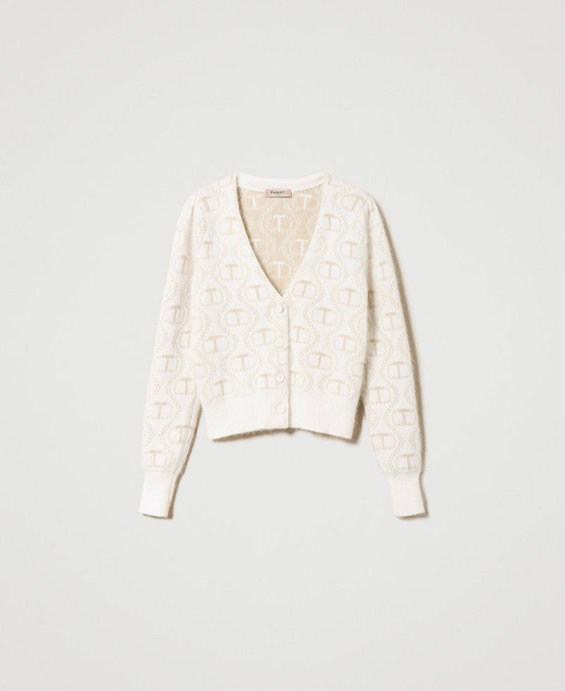 Angora and lurex cardigan with Oval T Snow Oval T Jacquard / Gold Woman 232TT3123-0S