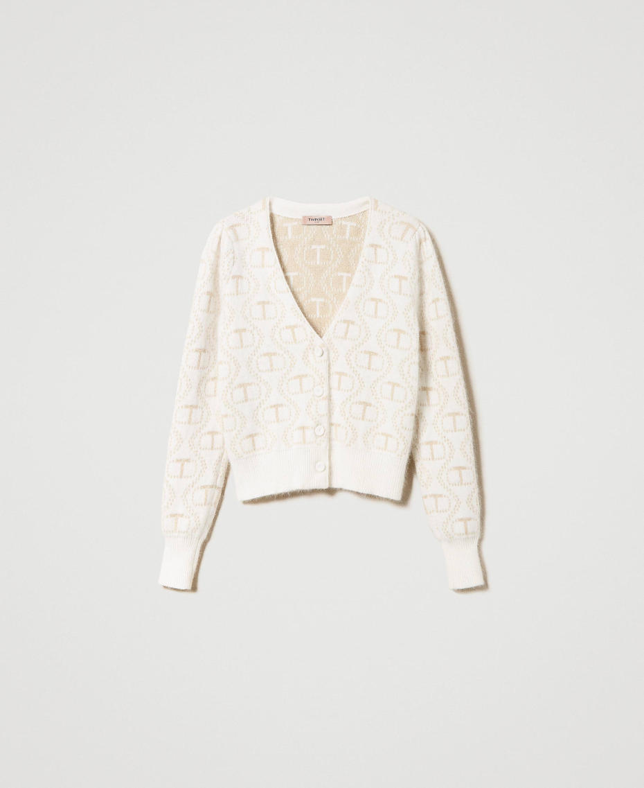 Angora and lurex cardigan with Oval T