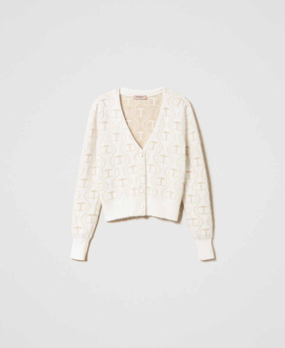 Cardigan in angora e lurex con Oval T