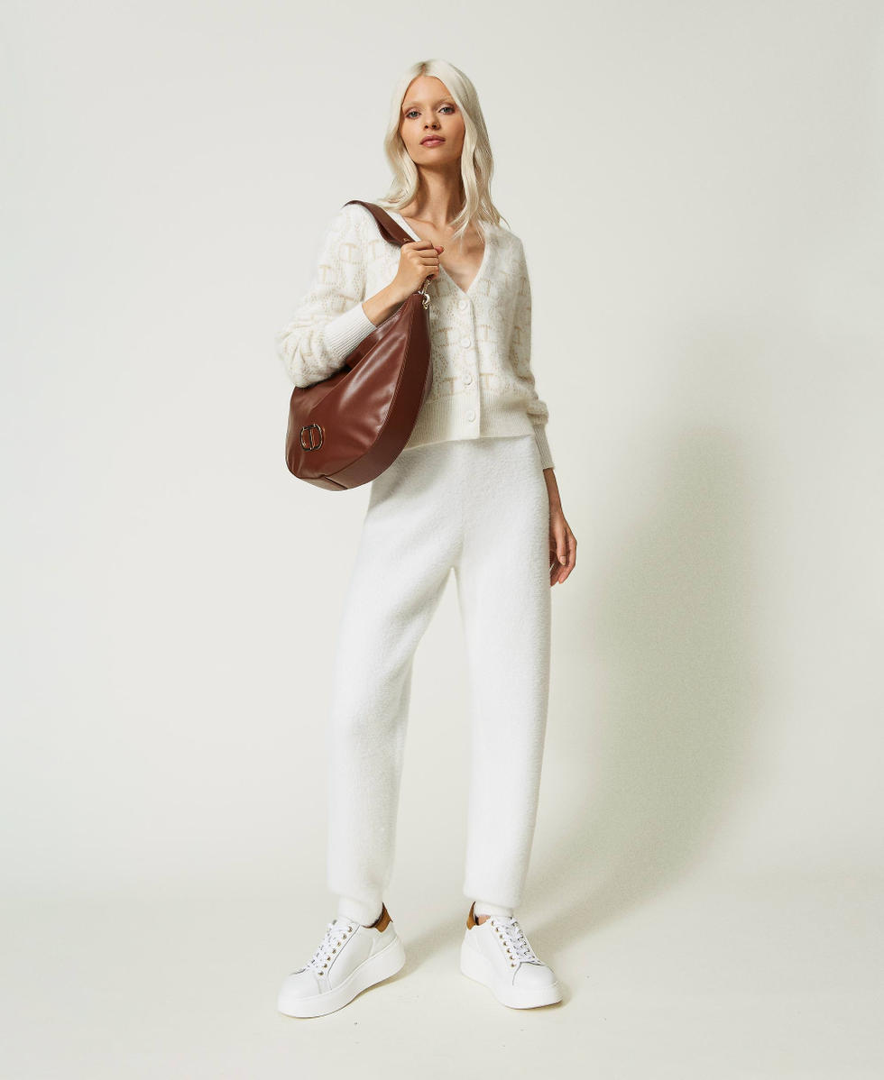 Cardigan in angora e lurex con Oval T